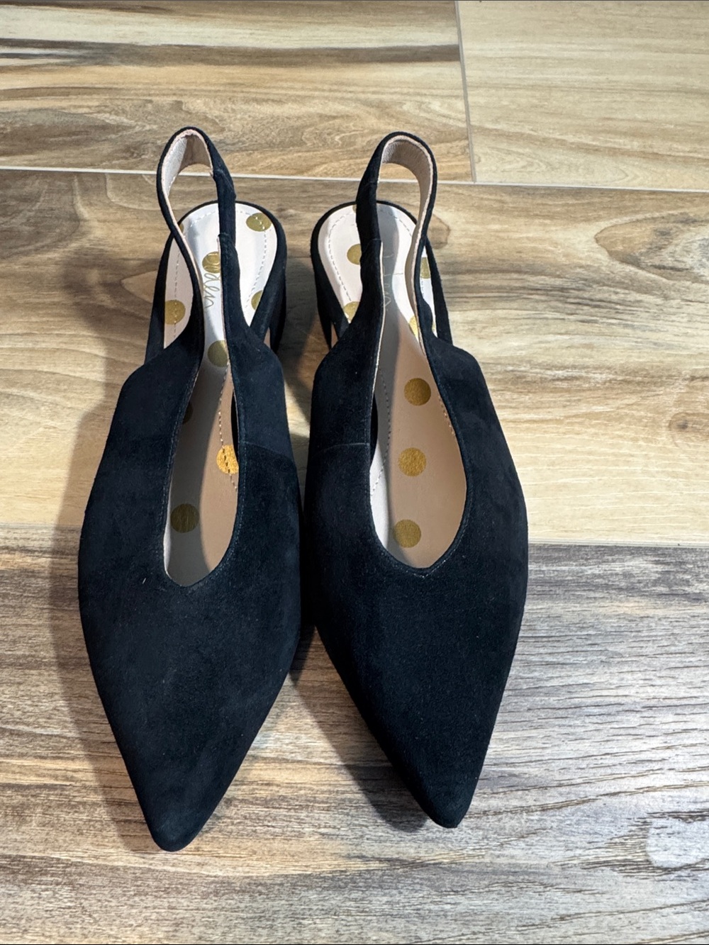 Boden Black Suede Pointed Slingback Heels
